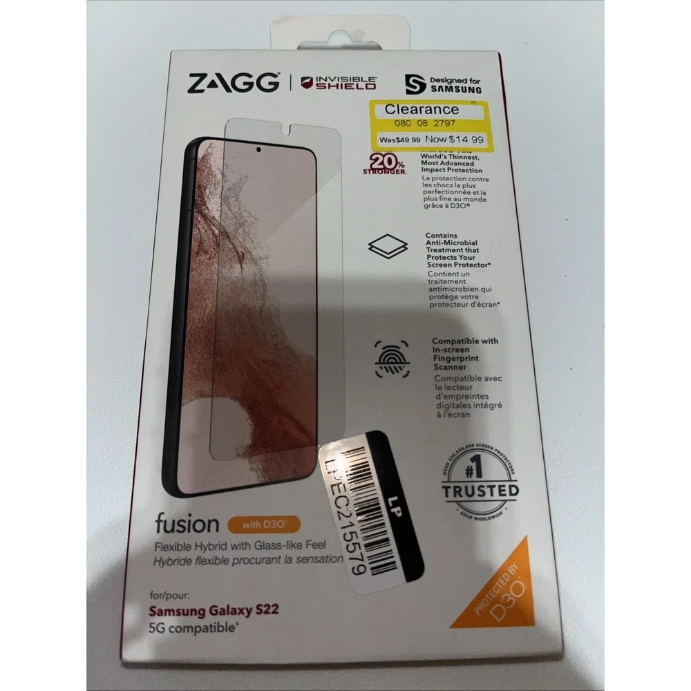 ZAGG Invisible Shield Fusion D30 for Samsung Galaxy S22 5G Anti Microbial New ..